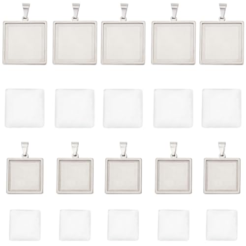 SUNNYCLUE 1 Box 20Pcs Pendant Tray Set Blank Bezel Pendant Trays Stainless Steel Charm Blanks Cabochon Settings Cabochon Bezels for Jewelry Making DIY Findings Supplies - color: Stainless Steel