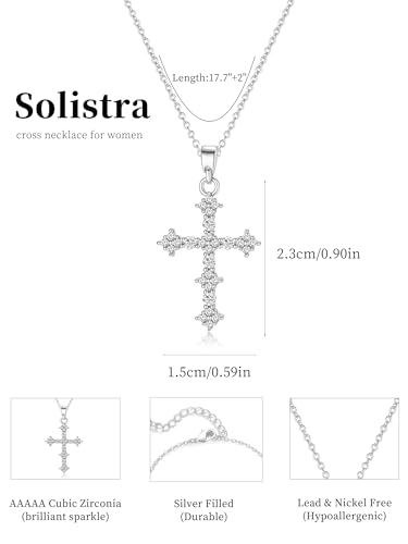 Cross Necklace for Women, 14K Gold Plated Cubic Zirconia Cross Pendant Necklace, Trendy Christian Jewelry Gifts for Baptism First Communion Christmas - color: Style C - Silver