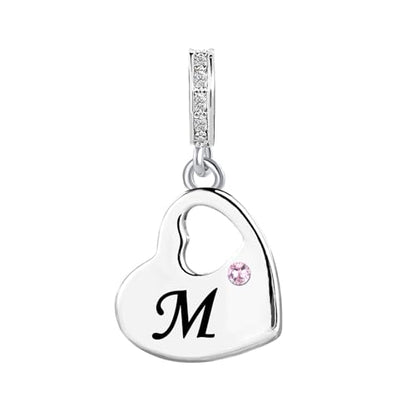 KunBead Initial A-Z Letter Pink Heart Alphabet Birthday Dangle Love Charms Compatible with Pandora Charm Bracelet for Auntie Friend Sister Mom Daughter Nana Granddaughter Wife - style: Letter M