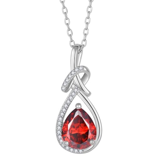 Infinity Teardrop Necklace Silver Tone Pendant Birthstone Jewelry for Women - color: Deep Red