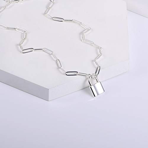 Lock Necklace for Women Paperclip Link Chain Padlock Necklace Non-Tarnish - color: Silver - 1 PC Paperclip Chain Lock Necklace