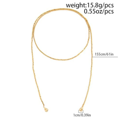 FUTIMELY Gold Long Body Chain Tassel Pendant Necklace for Women,Shiny Metallic Cube Beaded Adjustable Y Drop Lariat Necklace Minimalist Textured Jewelry - color: Golden
