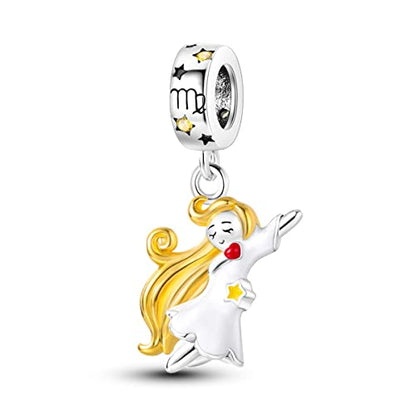 Zodiac Sign Charms for Bracelet Necklace 925 Sterling Silver Charms 12 Constellation/Horoscope Star Dangle Birthstone Beads, Birthday Jewelry Gifts for Women Men - color: Zodiac Virgo(8.23～9.22)