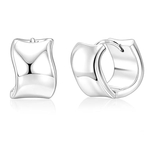 925 Sterling Silver Hoop Earrings for Women Chunky Small Huggie Earrings | Hypoallergenic Lightweight Huggy Earrings Crafted with 925 Sterling Silver Posts Fashion Jewelry Gifts - color: Silver
