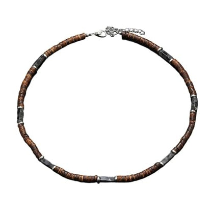 Handmade Wooden Beads Choker Necklace for Men Women Bohemian Coconut Beaded Surfer Necklace Hawaiian Summer Beach Jewelry - color: Grey