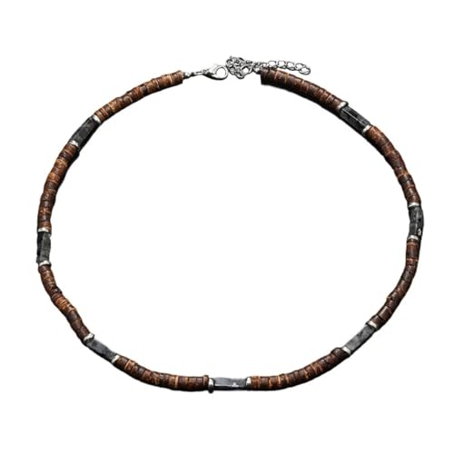 Handmade Wooden Beads Choker Necklace for Men Women Bohemian Coconut Beaded Surfer Necklace Hawaiian Summer Beach Jewelry - color: Grey