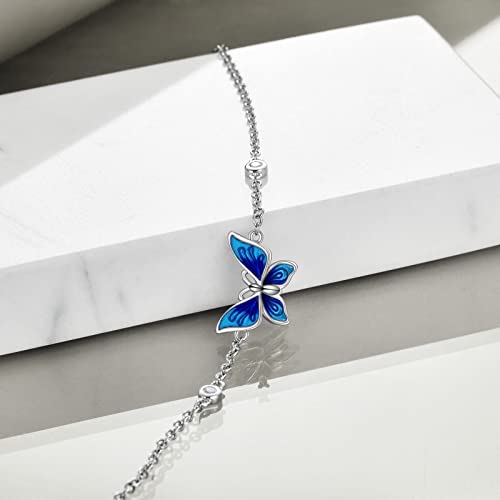 YAFEINI Anklet Bracelets for Women Girls Sterling Silver Hummingbird/Dragonfly/Butterfly Link Chain Anklets Jewelry Gifts - color: Butterfly anklets