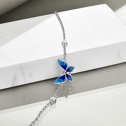 YAFEINI Anklet Bracelets for Women Girls Sterling Silver Hummingbird/Dragonfly/Butterfly Link Chain Anklets Jewelry Gifts - color: Butterfly anklets
