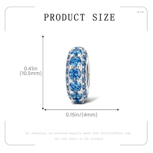 KEQ 925 Silver Spacer Stopper Bead Charms Clearance for Pandora Bracelets Birthstone CZ Always Stopper Birthday Gifts for Mom Grandmom Granddaughter Wife Sisters Friends - color: White Blue(2 Pcs)