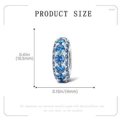 KEQ 925 Silver Spacer Stopper Bead Charms Clearance for Pandora Bracelets Birthstone CZ Always Stopper Birthday Gifts for Mom Grandmom Granddaughter Wife Sisters Friends - color: White Blue(2 Pcs)