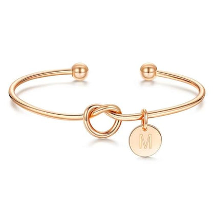 M MOOHAM Gold Initial Bracelets Gifts for Women Teen Girls - Dainty Tie the Knot Letter A-Z Initial Bracelet for Women 14K Gold Plated Cuff Bracelet Jewelry Personalized Bridesmaid Proposal Gifts - style: M - Rose Gold Plated