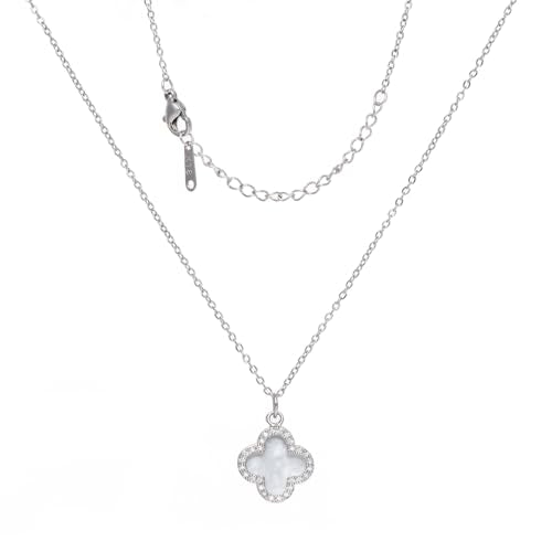 Clover Necklace For Women 18k Gold Plated Silver Lucky Four Leaf Clover Pendent Necklaces Trendy Dainty Jewelry Gifts for Women - color: Silver-White