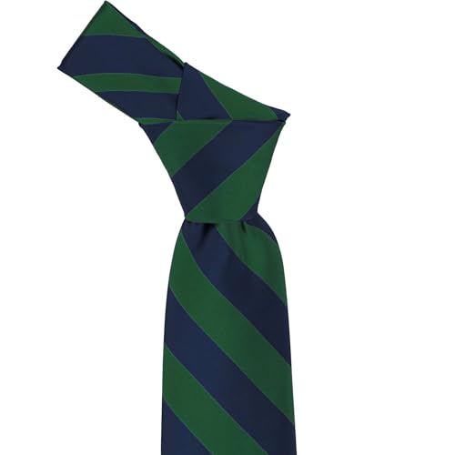 tiemart Men's Striped Tie Standard Length - color: Hunter Green and Navy Blue