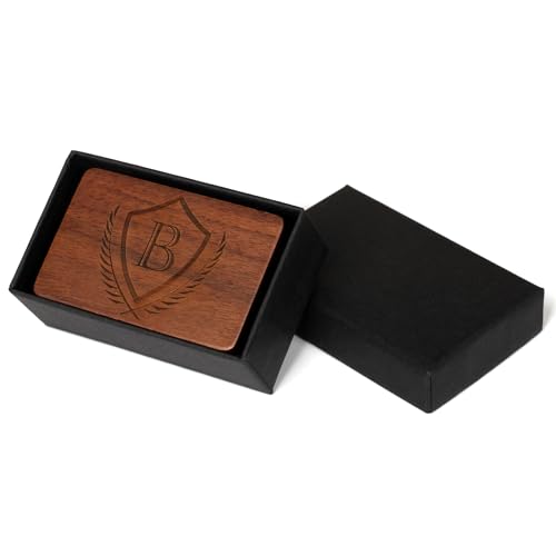 Mens Initial Cufflinks and Tie Clip A-Z Alphabet Letter Black Stainless Cuff Links Tie Bar with Engraved Walnut Wood Box Groom Groomsman Wedding Set - style: Classic-B