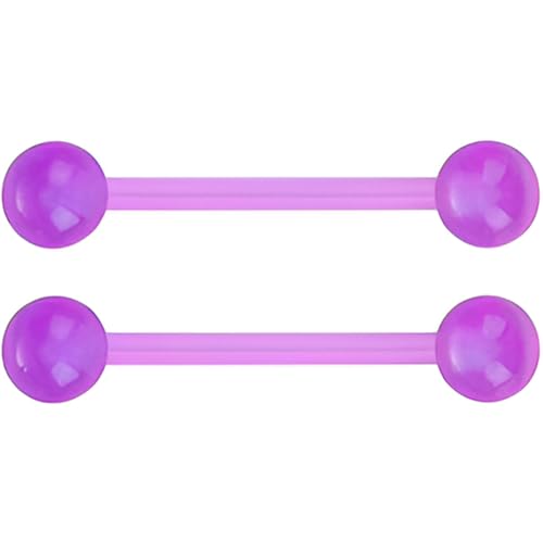 Barbell Piercing Set for Women Men 14 G Hypoallergenic Nipple Piercings Flexible Acrylic Tongue Ring Jewellery Bars Kit Long Stud Cute Body Jewelry 2 pcs Length 16 MM - color: Purple