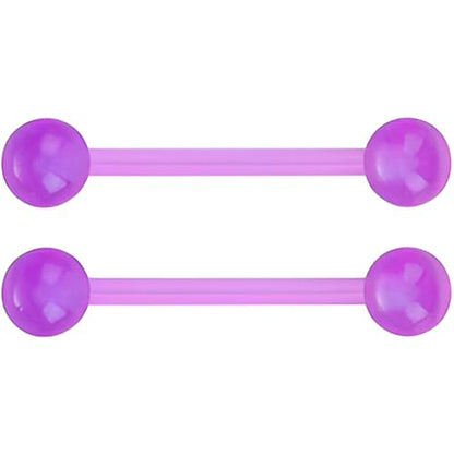 Barbell Piercing Set for Women Men 14 G Hypoallergenic Nipple Piercings Flexible Acrylic Tongue Ring Jewellery Bars Kit Long Stud Cute Body Jewelry 2 pcs Length 16 MM - color: Purple