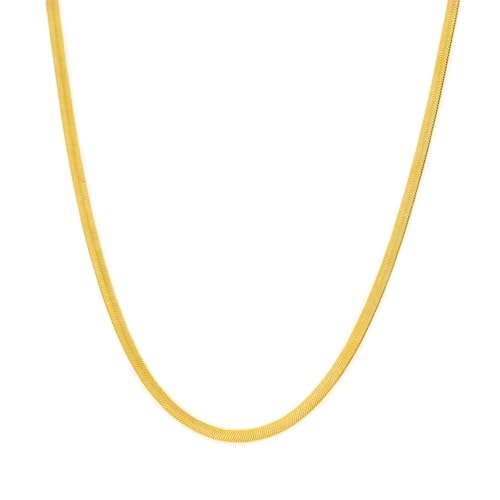 14K Gold Plated Paper Clip Chain Link Necklace Satellite Chain Necklace for Women - color: Herringbone Necklace