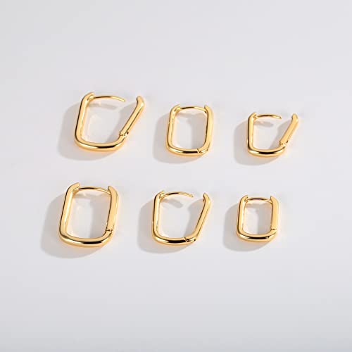 2 Pairs 14K Gold Plated Minimalist Hoop Earrings Small Dainty Geometric Square and Rectangle Huggies Hoops for Girls Women Gift, gold, silver and black - color: 3 pairs
