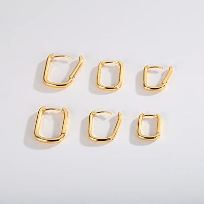 2 Pairs 14K Gold Plated Minimalist Hoop Earrings Small Dainty Geometric Square and Rectangle Huggies Hoops for Girls Women Gift, gold, silver and black - color: 3 pairs