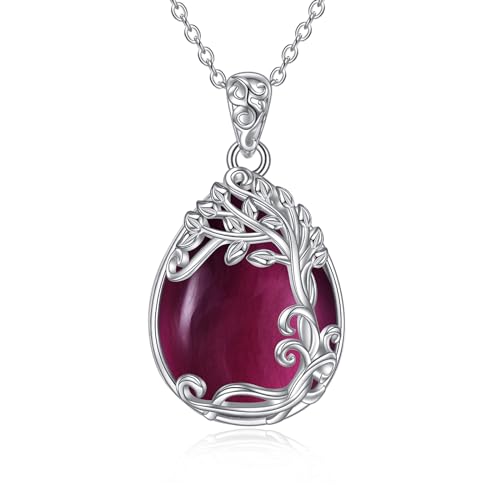YAFEINI 925 Sterling Silver Moonstone Necklace Filigree Teardrop Pendant Necklace Jewelry for Women Girls - color: NN-Tree of Life Amethyst Necklace