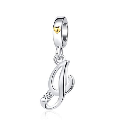 Silver Initial A-Z Letter Charm Compatible Pandora Charm Bracelets for Women Jewelry - style: I