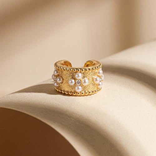 Gold Ear Cuff for Women Non Piercing | Cuff Earrings, 14K Gold Plated, Colorful Cubic Zirconia Pave, Pearl, Clover, Cartilage Earrings Trendy Jewelry, Single - color: White B