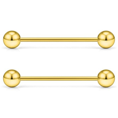 16G 14G Surgical Steel Tongue Rings Nipple Rings Industrial Piercing Jewelry Set Multi Size Straight Barbells 12mm 14mm 16mm 19mm 22mm 28mm 32mm 35mm 38mm 40mm 45mm for Women Men - color: goldtone, size: 16g,bar length 22mm
