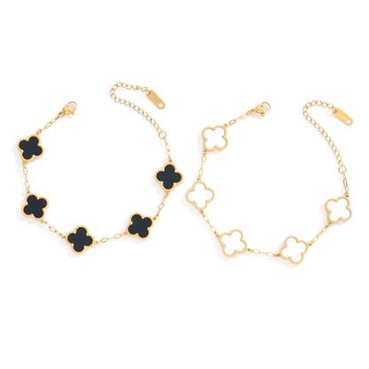 Waterproof Four-Leaf Clover Bracelet,Adjustable Link Double Sided Jewelry, Lovely Fashion Jewelry Gift for Women - color: Black Bracelet + White Bracelet