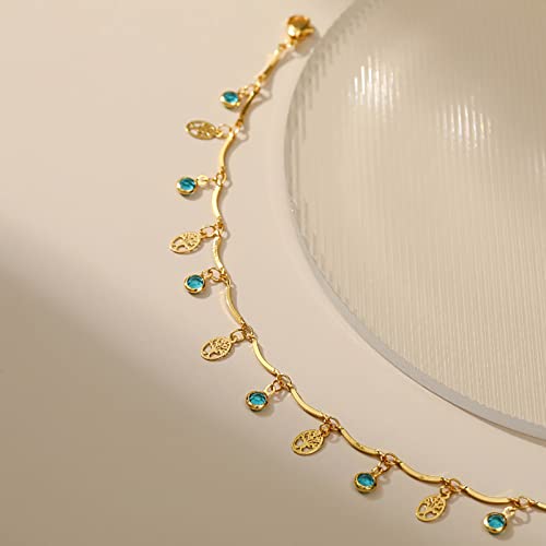 Ankle Bracelets for Women 18K Gold Plated Anklet for Women Gold Charm Anklet Waterproof Summer Beach Foot Chain Jewelry Gifts - style: Tree of Life and Crystal