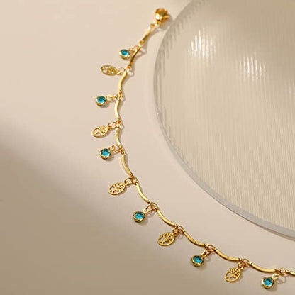 Ankle Bracelets for Women 18K Gold Plated Anklet for Women Gold Charm Anklet Waterproof Summer Beach Foot Chain Jewelry Gifts - style: Tree of Life and Crystal