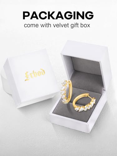 Moissanite Hoop Earrings for Women, 3.5ct/0.76ct D Color VVS1 Yellow Gold Plated Earrings, 925 Sterling Silver Inside Out Round Loops/Six Stone 20mm Hoops, Birthday Christmas Valentines Jewelry - color: Yellow Gold - Six Stone