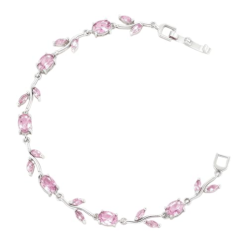 Dainty Crystal Flower Leaf Bracelet for Women Gold-Tone/Silver Plated Sparkling Oval Cz Cubic Zirconia Floral Tennis Bracelets Sweet Fine Bridal Wedding Party Prom Fashion Jewelry 7.28inch - color: Silver