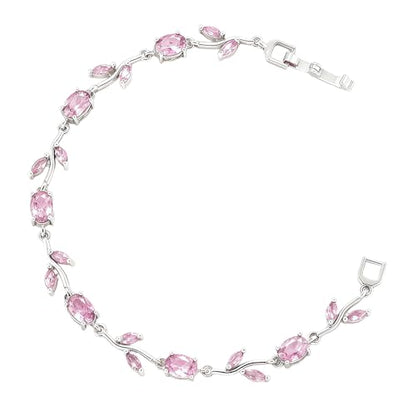 Dainty Crystal Flower Leaf Bracelet for Women Gold-Tone/Silver Plated Sparkling Oval Cz Cubic Zirconia Floral Tennis Bracelets Sweet Fine Bridal Wedding Party Prom Fashion Jewelry 7.28inch - color: Silver