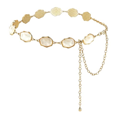 ILuvatar Green Glass Diamond Chain Belt - Metal Women's Western Style Dress Belt - color: Gold-e33