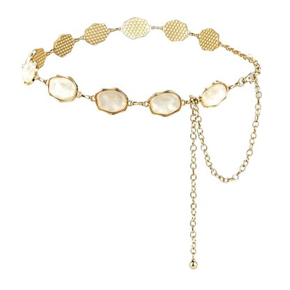 ILuvatar Green Glass Diamond Chain Belt - Metal Women's Western Style Dress Belt - color: Gold-e33