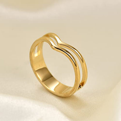MYNENEY Pointed Classical Promise Ring Stainless Steel Thin Ring For Women - color: Gold, size: 4