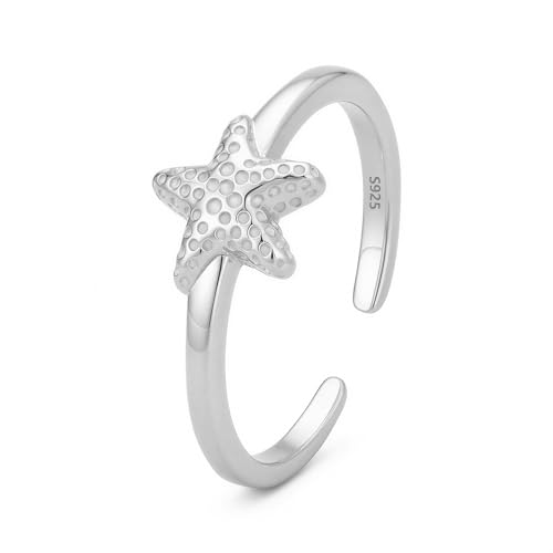 CHIC & ARTSY Women Toe Ring 925 Sterling Silver Animals Toe Ring Dainty Created Opal Toe Ring Adjustable Single Toe Ring for Women Beach Jewelry - color: L-Starfish/Silver