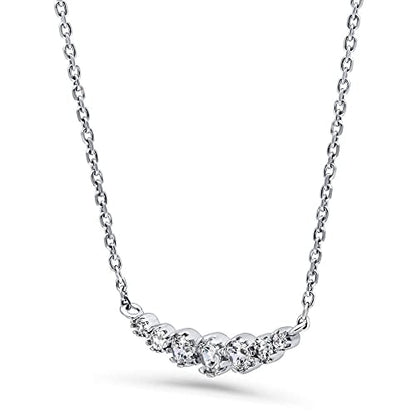 BERRICLE Sterling Silver CZ Cubic Zirconia Pendant Necklace for Women - Cluster, Graduated, Solitaire, Bar, Bubble, East-West Designs - style: Classic Cluster