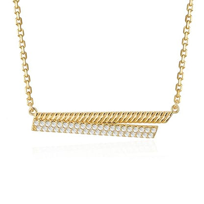 Fettero Dainty 14K Gold Plated Cubic Zirconia Necklaces for Women, Simple Bar Pendant Necklace, Mix-color Rainbow Jewelry Gold Necklace for Women Trendy Gifts - style: Dual Bar