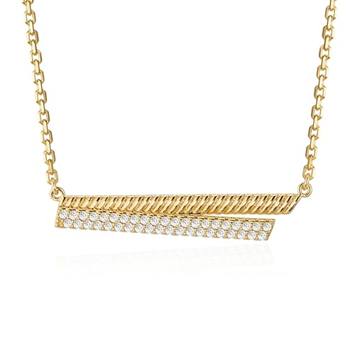 Fettero Dainty 14K Gold Plated Cubic Zirconia Necklaces for Women, Simple Bar Pendant Necklace, Mix-color Rainbow Jewelry Gold Necklace for Women Trendy Gifts - style: Dual Bar