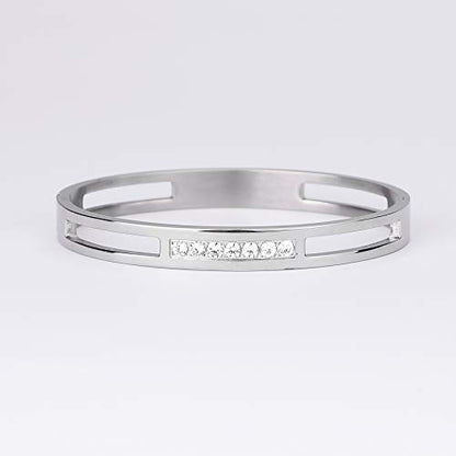MILAKOO 6/8mm Gold/Silver Color Bangle Hollow Stainless Steel with Rhinestone Bracelets - color: Silver, size: 6mm