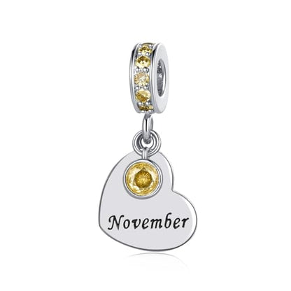 NARTGO January-December Birthstone Birthday Charm Heart Dangle Beads Jewelry Gift for Women Compatible with Pandora Bracelets & Necklaces - style: November Birthstone