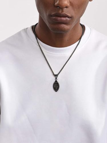 GOLDCHIC JEWELRY Sport Necklaces for Men Teen, Football Baseball Soccer Basketball Softball Necklaces with Stainless Steel Chain Athlete Jewelry Sports Fan Gift - color: American Football Pendant-Black, style: NO Engraving