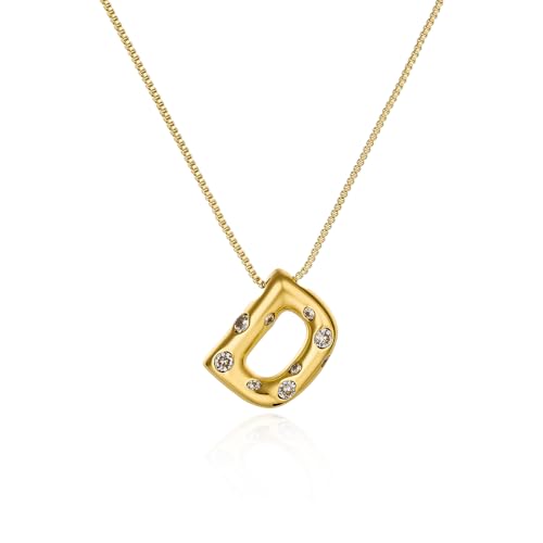Cicy Bell Initial Necklace for Women 14k Gold Plated | Cubic Zirconia, Trendy, Personalized, Dainty Letter Pendant - color: D-Gold