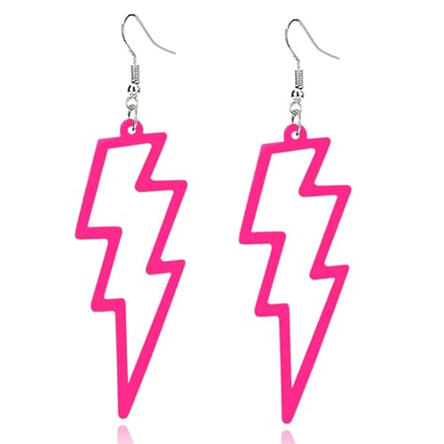 ONLYJUMP Acrylic Exaggerated Lightning Earrings Statement Punk Retro Geometric Delicate Neon Personalized Earrings Accessory Jewelry for Women - color: Rose Red
