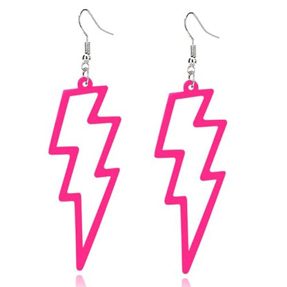 ONLYJUMP Acrylic Exaggerated Lightning Earrings Statement Punk Retro Geometric Delicate Neon Personalized Earrings Accessory Jewelry for Women - color: Rose Red