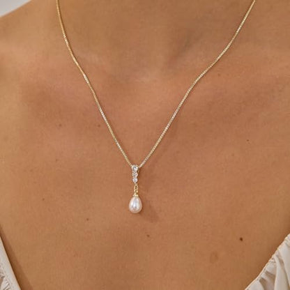 Plenky Pearl Necklaces for Women-14k Gold Plated Layered-Single Pearl Necklace Simple Pearl Choker Necklaces for Women Trendy Cute Gold Necklace Jewelry for Women Gifts - style: 3 CZ Pearls Necklace