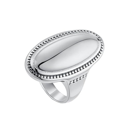 HIJONES Women's Stainless Steel Oval Checker Groove Rugby Ball Groove Dome Signet Ring Wedding Jewellery - color: Silver
