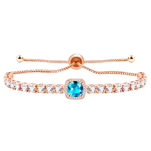Sparkling CZ Tennis Bracelets for Women, Birthstone Slider Bolo Bracelets Trendy Birthday Valentine's Day Jewelry for Women Lady - color: Light Blue