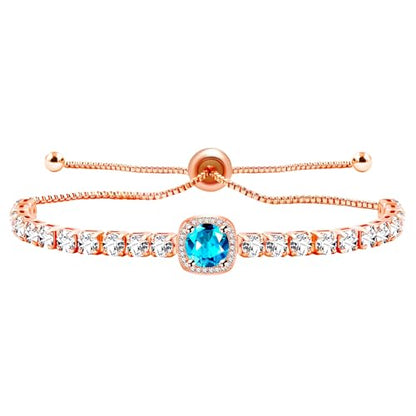 Sparkling CZ Tennis Bracelets for Women, Birthstone Slider Bolo Bracelets Trendy Birthday Valentine's Day Jewelry for Women Lady - color: Light Blue